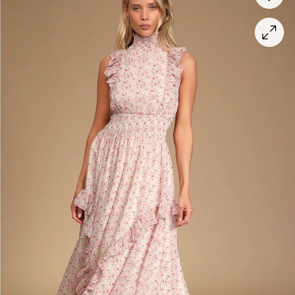 Lulu's Pink Maxi Dress Mock Neck Sleeveless Wedding Guest
